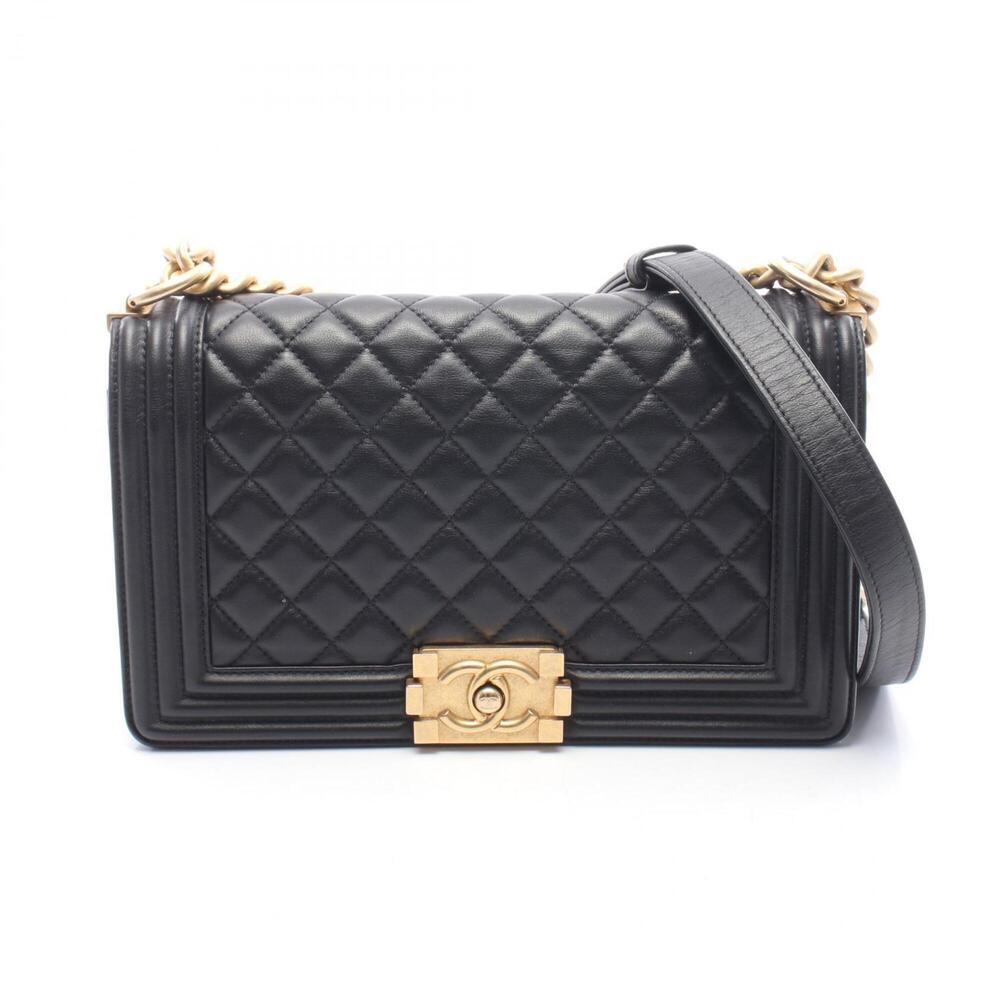 Chanel Boy Shoulder Bag/Handbag, Lambskin Leather, Women's, Black